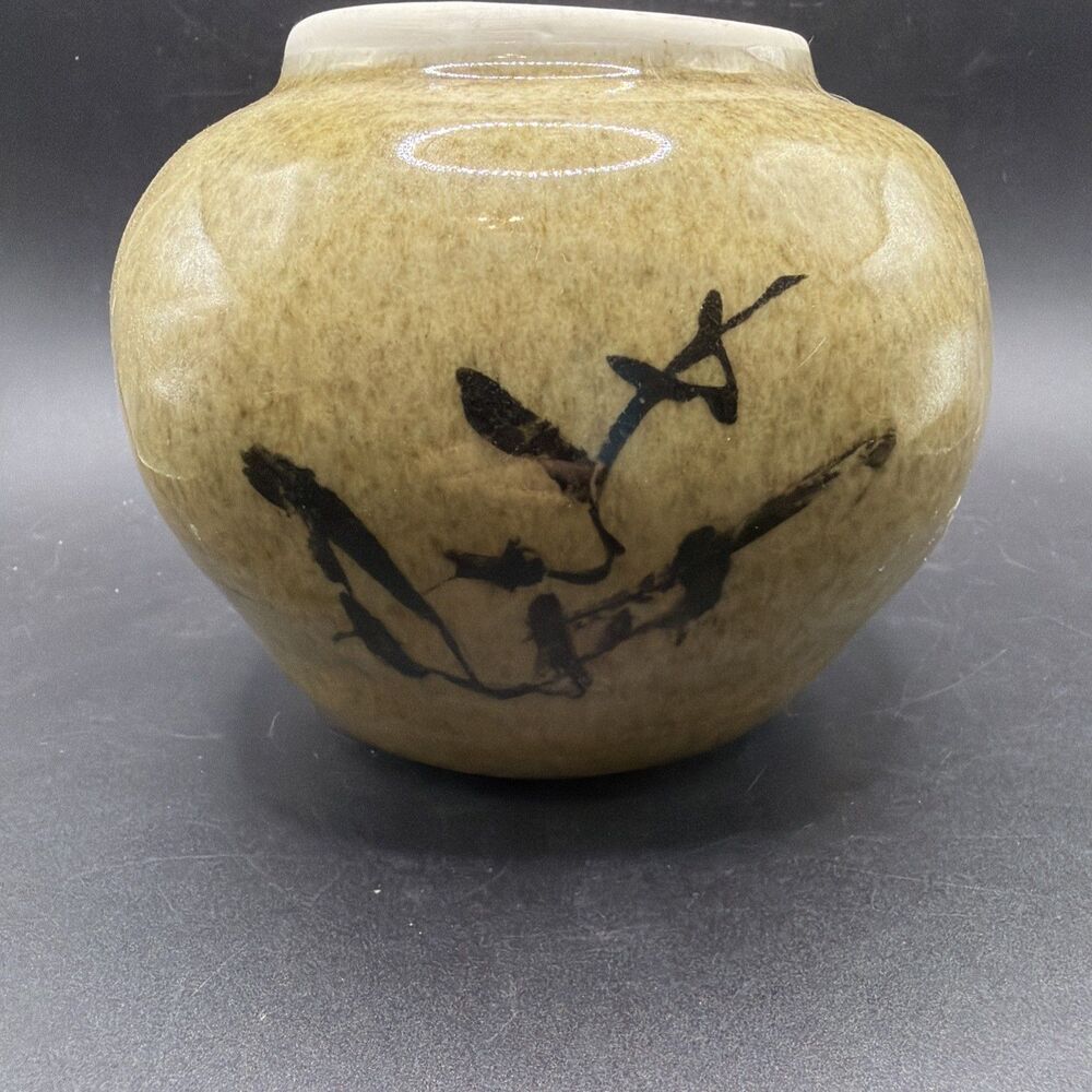 VINTAGE JAPANESE HAND PAINTED BAMBOO POT GINGER JAR - VASE URN  Signed
